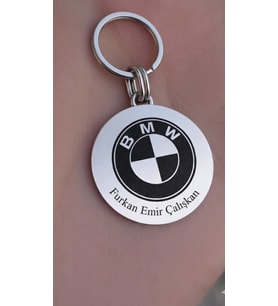 Kişiye Özel 925 Ayar Gümüş BMW Logo Detaylı İsim Anahtarlık