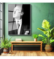 Gümüş Renk Metal Çerçeveli Tamperli Cam Tablo Atatürk Desenli Kravat Atatürk Tablosu Duvar Dekoru
