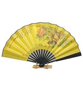Çin Bambu Keten Kumaş Yelpaze 07BSG Siyah Büyük Boy 60cm No.7S