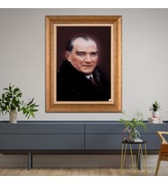 Altın Paspartulu Atatürk  Çerçeveli Tablo C327 (Gold)