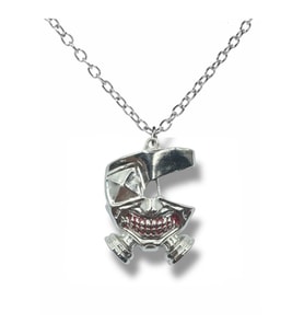 Tokyo Ghoul Ken Kaneki Maskeli Kolye 60 cm Zincirli  Anime Temalı Unisex Takı (Gümüş)