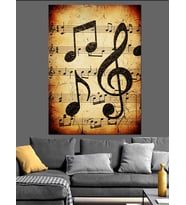 Eskimiş Müzik Notaları Sanatı Dekoratif Kanvas - Mdf Ahşap Tablo