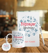 Bilgisayar Öğretmenlerine Özel Defter Kalem Kupa & Süblimasyon Anahtarlık Hediye Seti