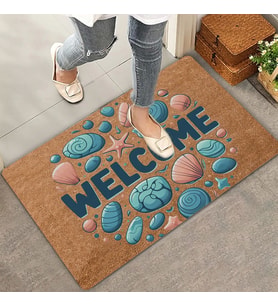 Valerine Life Renkli Midye ve Taşlar Welcome Kapı Önü Paspası 45x70cm (Kahverengi)