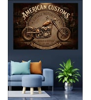 American Customs Motosiklet Vintage Tabela Dekoratif Kanvas - Mdf Ahşap Tablo