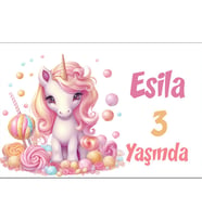 Pembe Unicorn Temalı Doğum Günü Afişi -3 100x150 cm