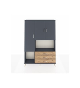 Arges Dolap 6 Raflı 3 Çekmeceli 3 Kapaklı 132x30x195 Antrasit-Antrasit/Çam