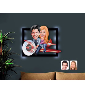 BK Gift Kişiye Özel Sevgililer Karikatürlü 3D Led Işıklı Ahşap Tablo-11