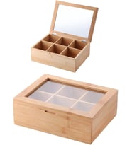Bambu 6 Bölmeli Çay Kutusu -%100 Orjinal Bambu Mıknatıslı Kapak 21x16,5 x7cm