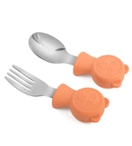Valkyrie 304 Çelik Panda Bebek Kaşık Çatal SetiSilikon Saplı BPA İçermez Ergonomik Kaymaz Turuncu