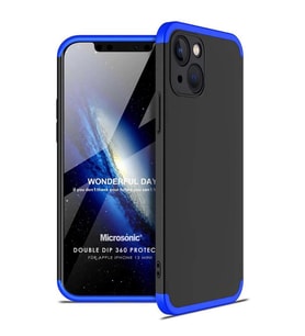 Microsonic Apple iPhone 13 Mini Kılıf Double Dip 360 Protective Siyah Mavi