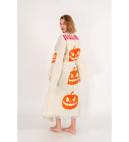 Halloween Müslin Kimono %100 Pamuklu Bornoz Kaftan Sabahlık (Ekru)