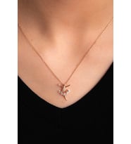 Balerinli Rose  Gümüş Altın Kaplama Kadın Gümüş Kolye 925 Ayar