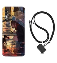 Tecno Spark 8T Kılıf Silikon Boyun Askılı İpli Desenli Silikon Kız ve Kedi 1762