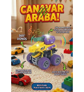 Işıklı Ve Sesli Dinozor Canavar Kamyon - 360° Dönen Sürtmeli Akrobasi Arabası - Oyuncak Araba