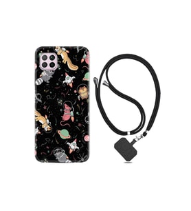 Huawei P40 Lite Kılıf Silikon Desen Boyun Askılı Planet Animals 1771