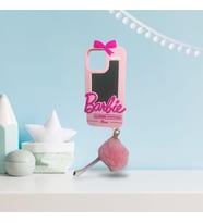 İphone 11 Uyumlu Aynalı Ponponlu Barbie Silikon Kılıf (Pembe)