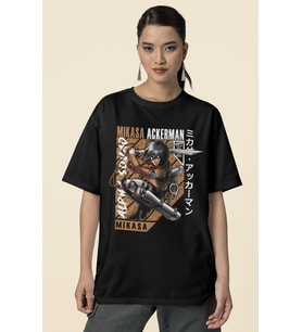 Tasarım Mikasa Ackerman Attack On Titan Baskılı Unisex Oversize Anime Karakter Tişört