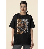 Tasarım Mikasa Ackerman Attack On Titan Baskılı Unisex Oversize Anime Karakter Tişört