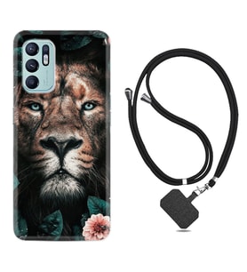 Oppo Reno 6 Kılıf Resimli Boyun Askılı İpli Desenli Silikon Leon Flowers 1333