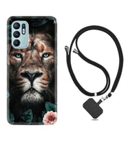 Oppo Reno 6 Kılıf Resimli Boyun Askılı İpli Desenli Silikon Leon Flowers 1333