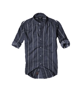 Slim Fit %100 Pamuk Kumaş Hakim Yaka Uzun Kol Gömlek--koyulaci Çizgili--
