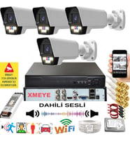 4 lü Sesli Araç İnsan Yüz Tanımalı Hareket Algılayan 5 MP Lens 9 Warm Led Gece Renkli Kamera Seti 5909WS