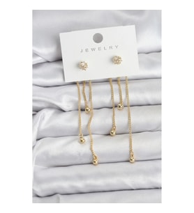 Mey İthalat® Topçuk Model Gold Renk Pirinç Sallantılı Kadın Küpe Seti