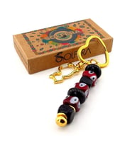 Bordo Siyah Murano Cam Nazar Boncuklu Çanta Süsü Kedi Charm Anahtarlık KY050