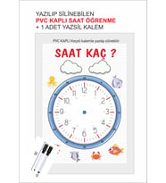 Yaz Sil Saat Kaç Materyali Çocuk Saat Öğrenme A4 Pvc + Mıknatıslı Yazsil Tahta Kalemi