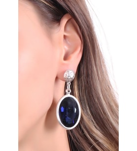 Kadın Antik Gümüş Kaplama Lacivert Swarovski Taşlı Çivili Model Hürrem Küpe