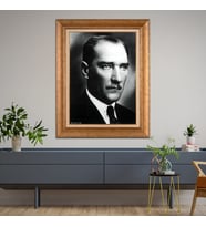 Altın Varaklı Çerçeveli Paspartulu Atatürk Tablo z4992 (Gold)