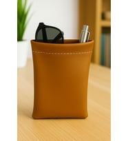 UPEKA Suni Deri Gözlük Kalem Aksesuar Saklama Kılıfı Yaylı Taba 9×18cm (Taba-Kahve)
