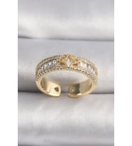 Pirinç Gold Renk Zirkon Taşlı Yıldız İşleme VIP Seri Kadın Yüzük TJ-BYK3510