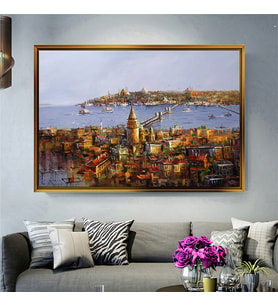 Tablore Galata Kulesi Ve Tarihi Yarımada Manzaralı Çerçeveli Kanvas Tablo Modern Salon Dekoru