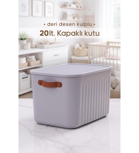 Kulplu Gri Dolap Düzenleyici 20 Lt Kapaklı Saklama Kutusu Sepet Oyuncak Kutusu Organizer