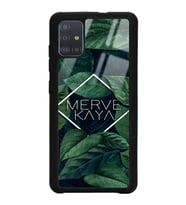 Samsung A51 Uyumlu Yeşil Yapraklı Kare İsim Tasarımlı Glossy Telefon Kılıfı
