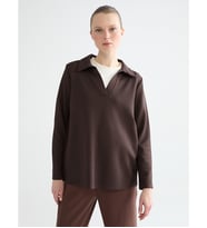 LCW Comfort Kahverengi Polo Yaka Kadın Sweatshirt