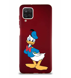 Samsung Galaxy A12 Soft Premier Kapak Donald Duck-D Tasarımlı Silikon Kılıf - Mürdüm (Şeffaf)