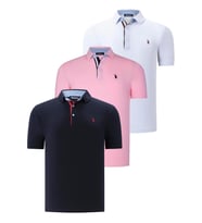 ÜÇLÜ SET T8582 DEWBERRY ERKEK T-SHIRT-LACİVERT-BEYAZ-PEMBE (Karışık)