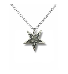 Pentagram Şeytan Figürlü Unisex Metal Kolye – 60 cm Zincir, Gotik Tasarım (Gümüş)