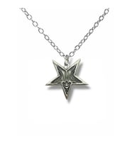 Pentagram Şeytan Figürlü Unisex Metal Kolye – 60 cm Zincir, Gotik Tasarım (Gümüş)
