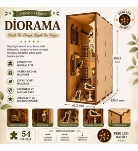 French Yard Diorama Book Nook Ahşap Maket Seti – DIY Miniatür Kedili Fransız Avlusu Peri LED'li Kitaplık Dekoru