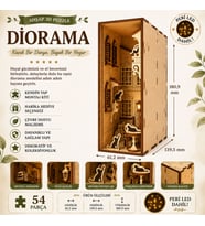 French Yard Diorama Book Nook Ahşap Maket Seti – DIY Miniatür Kedili Fransız Avlusu Peri LED'li Kitaplık Dekoru