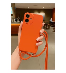 Coverzone Apple iPhone 16 ile Uyumlu ?pli Boyun Ask?l? Silikon K?l?f Kadife ?� Yap?l? Dulcet Epiphany boyun �apraz as?labilen ?pli K?l?f Turuncu