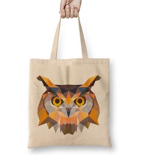 Geometric Animal Owl Bez Çanta Uzun Saplı