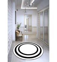 Beyaz Çerçeveli Kaymaz Taban Yıkanabilir Yuvarlak Halı AR599 - 100 x 100 cm