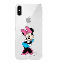 Apple iPhone XS Uyumlu Kamera Korumalı Tıpalı Kapak Minnie Mouse TasarımlıŞeffaf Kılıf