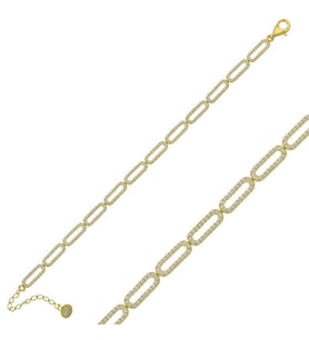 Gümüş Gold Oval Taşlı Bayan Bileklik
