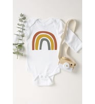 Unisex Bebek Beyaz Gökkuşağı Doğal Uzun Kol Çıtçıtlı Body